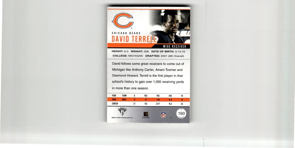 2001 Pacific Private Stock Titanium David Terrell #/75 Rookie #160 - Image 2 of 2