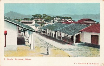 Acapulco Mexico Barrio Building Houses Women Outfit Vintage Postcard