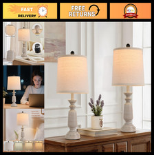Set of 2 Modern Farmhouse Table Lamps - 22.5" Bedside Reading Lights, Fabric Sha