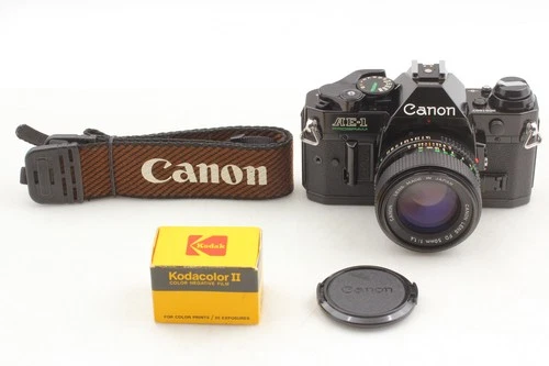 【Exc+5 /Strap】Canon A-1 Black 35mm Film Camera New FD NFD 50mm f1.8 Lens JAPAN