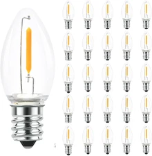 25 Pack C7 LED String Light Replacement Bulbs, 0.6W Warm White 2200K, E12 Can...