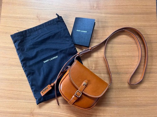 YSL Saint Laurent Flap Crossbody Shoulder Bag Brown Leather Logo Charm Women's