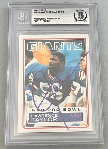 Lawrence Taylor Signed 1983 Topps #133 New York Giants Trading Card BAS