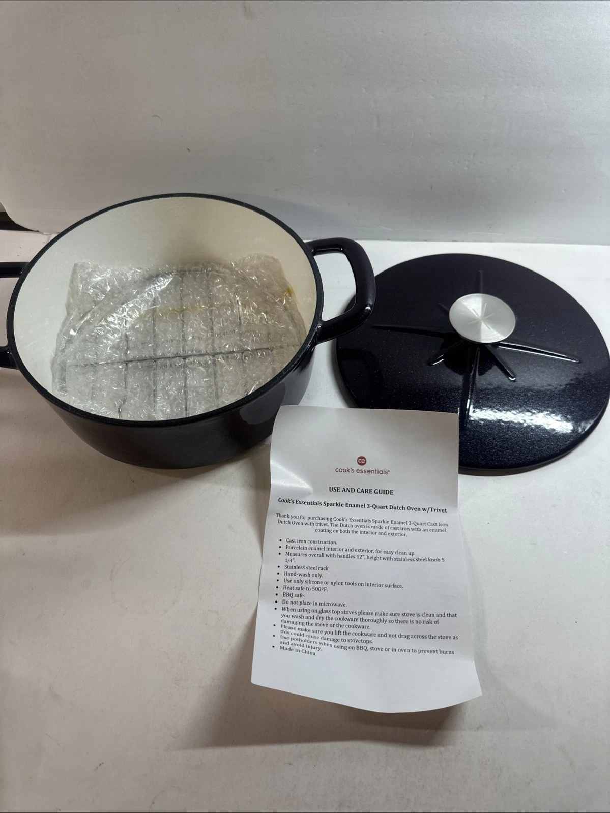Cook’s Essentials Sparkle Enamel 3-quart Dutch Oven W/ Trivet