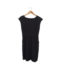 Quince Women Ultra-Stretch Ponte Cap Sleeve Dress Black Basic Sleeved M