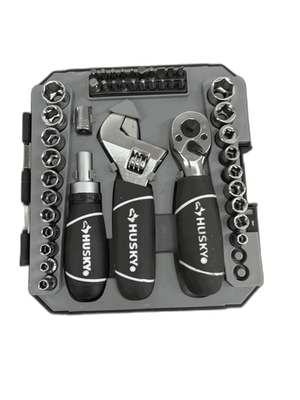 #ad #ad Husky 1 4 in. and 3 8 in. Stubby Ratchet and Socket Set 46 Piece MISSING $14.99