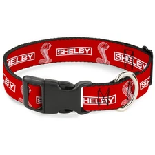 Plastic Clip Collar SHELBY Box Logo and Super Snake Cobra Red/White WIDE-Medium