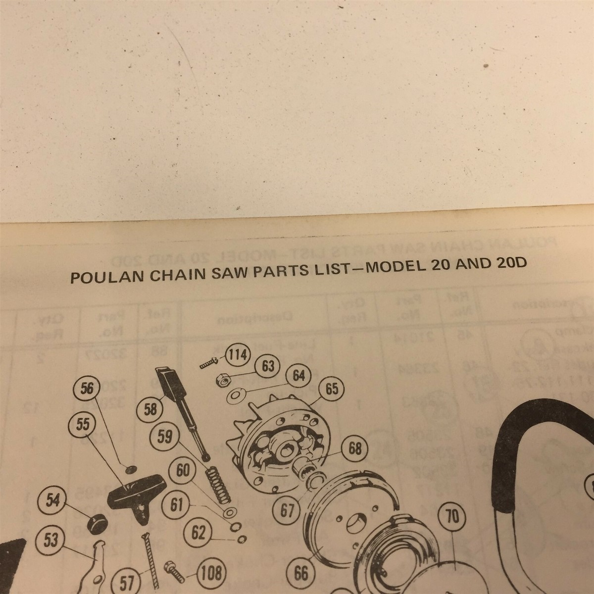 1976 Poulan Model 20 and 20D Chain Saw Parts List 63306 | eBay