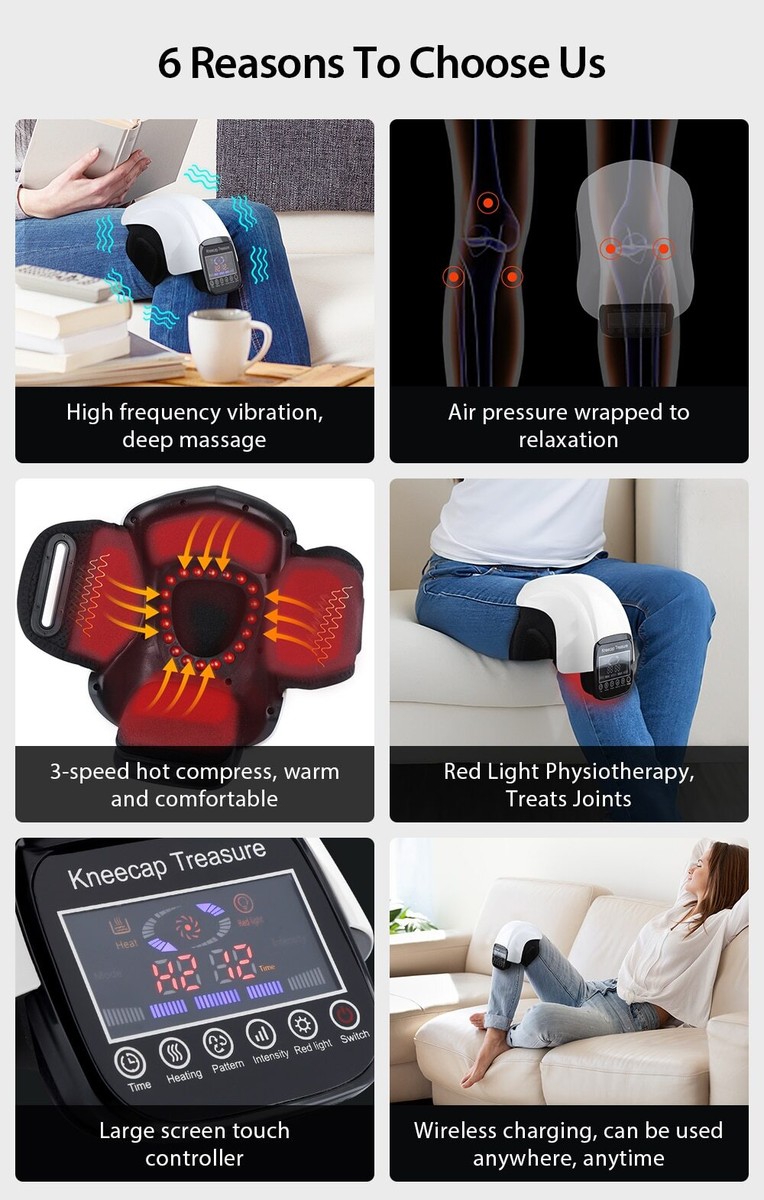Air Compression Heated Knee Massager with Adjustable Heat for Pain Relief