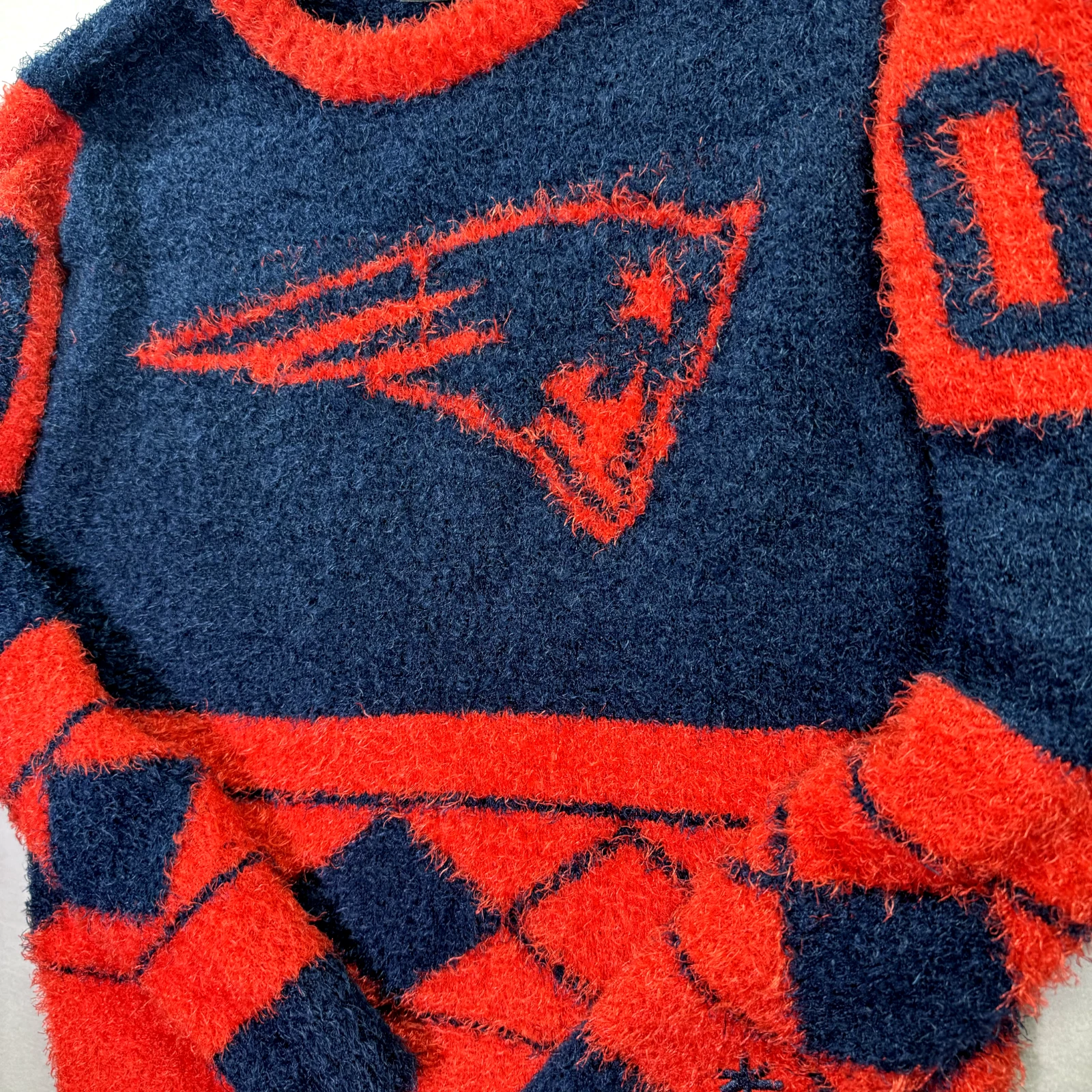 VETEMENTS Maglione natalizio sfocato NFL New England Patriots donna piccolo calcio festa