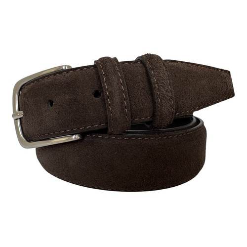 CINTURÓN DE CUERO GAMUZA ITALIANO PARA HOMBRE MARRÓN DOBLE LAZO S,M,L,XL,XXL 35MM