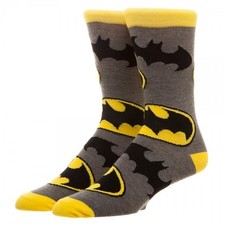 Batman Men's Crew Socks DC Comics Bioworld Symbols Bat Logo Large All Over Print