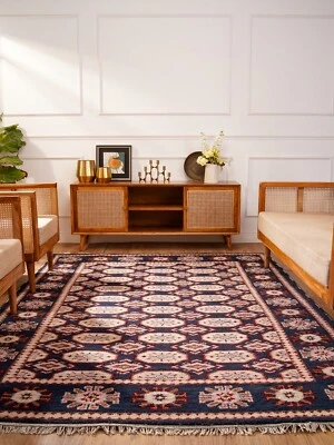 BBH HOMES Hand Knotted Afghan Wool And Silk Area Rug Oriental Kazak Black BBH BBAF0119