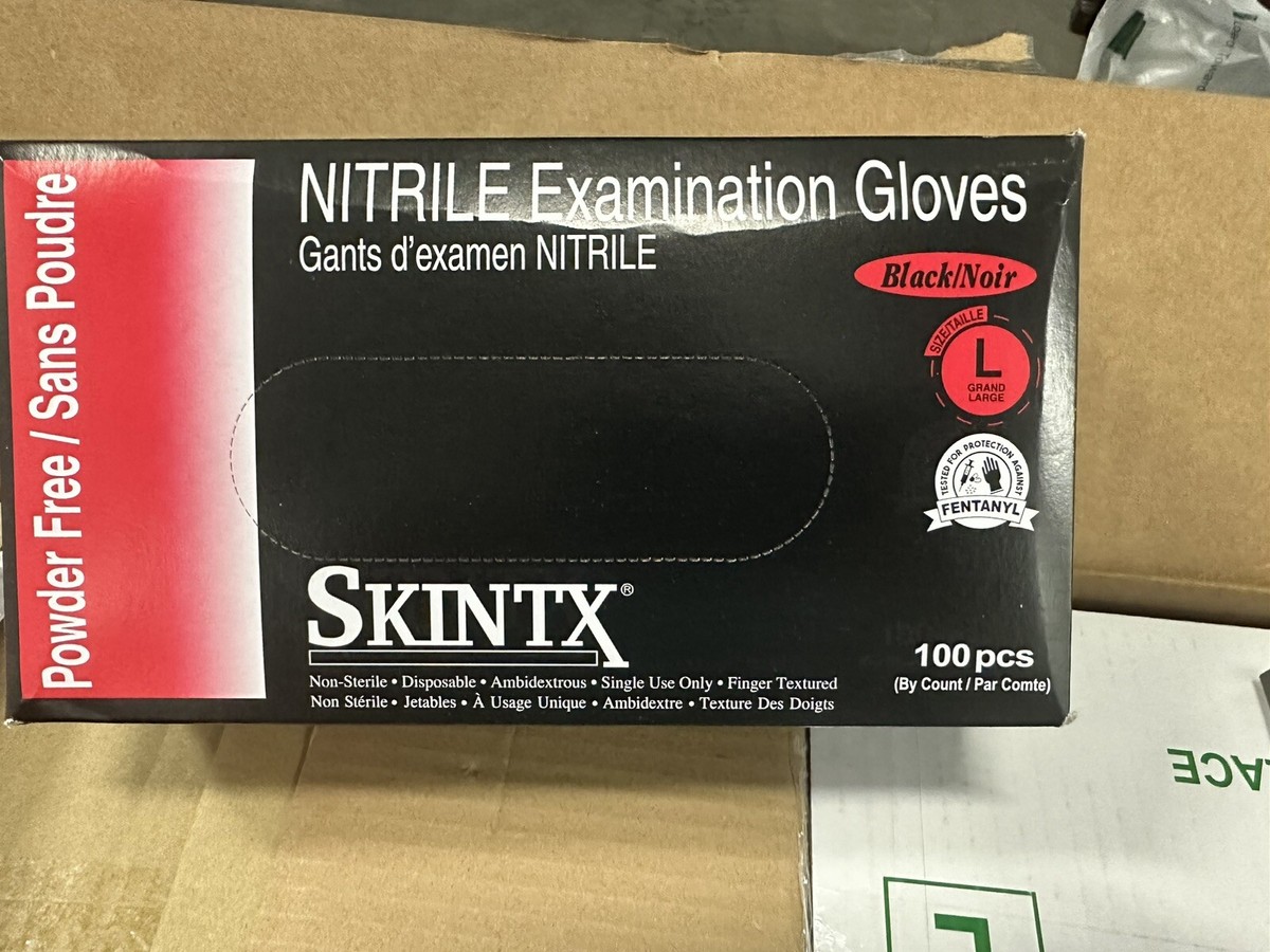 SKINTX BLACK NITRILE EXAM PF GLOVES LARGE Mil Thick