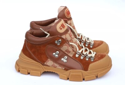 Gucci Trek Hiking Boots GG Size 7-US 8 in Brown Tan
