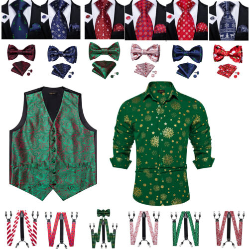 Christmas Mens Waistcoat Coat Vest Red Tie Hankie Fashion  Free collocation - Afbeelding 1 van 285