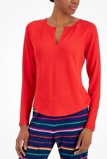 Jenni Women  s Long Sleeve Red Ribbed Split-Neck Pajama Top Size XL