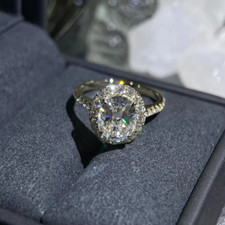 2 Ct Oval Cut VVS1 Moissanite Halo Engagement Ring 14K White Gold Plated