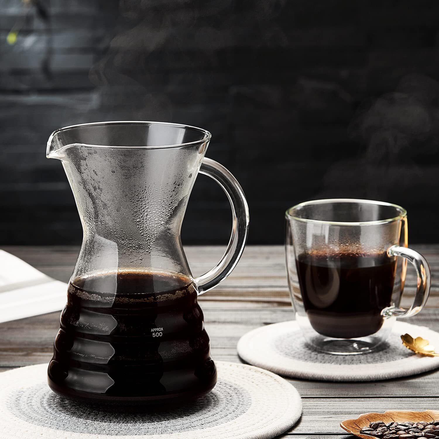 Pour Over Coffee Maker with Permanent Stainless Filter 8 Cup, Thickened Heat-...