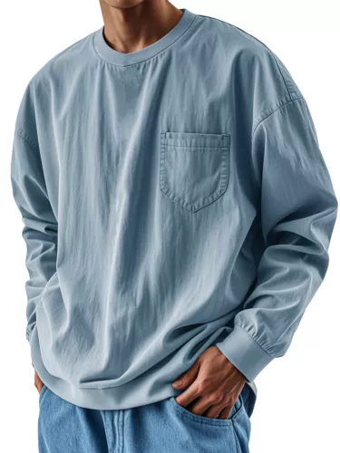 Herren Langarmshirt Klassisch Freizeit Locker Rundhals Pullover T-Shirt - - Bild 13 von 31