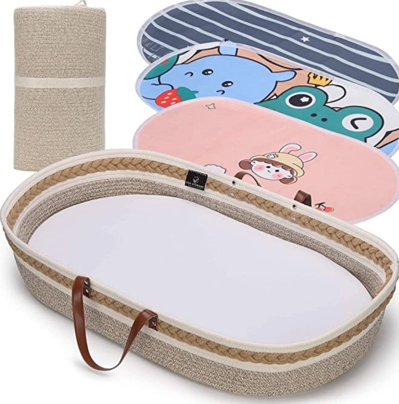 Baby Changing Swaddle Basket Organic Fiber Boy 3 Waterproof Mats
Opens in a new window or tab
