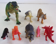 Used Vintage Lot of 8 Plastic Dinosaurs PVC Allosaurus Tiger Mixed Colors