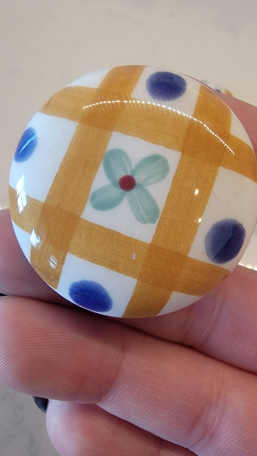 Brown blue Checkerboard Ceramic Cabinet Knob Cupboard Pull Door Kitchen Set Of 4