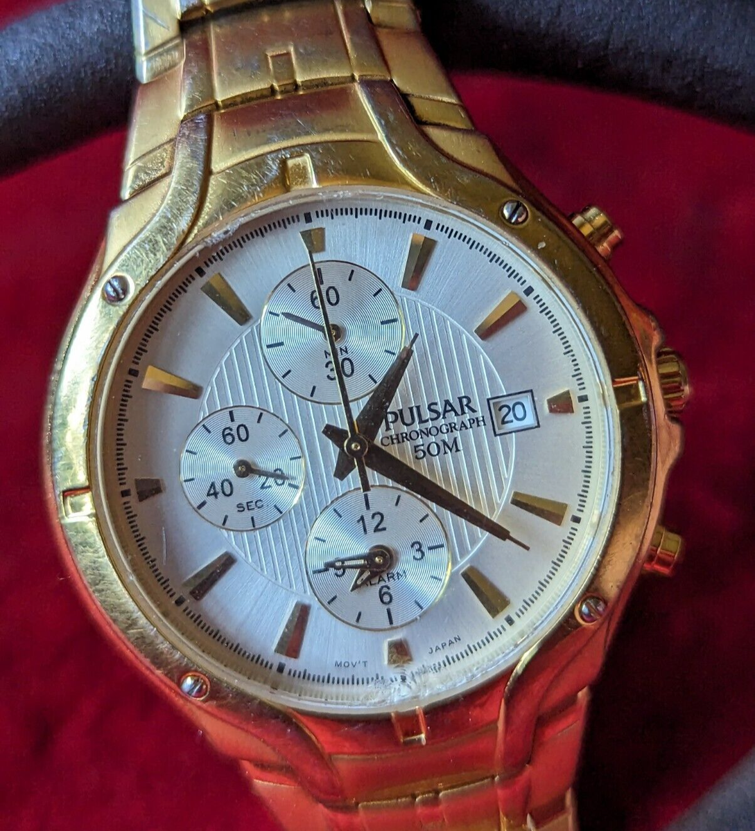 PULSAR CHRONOGRAPH JAPAN MEN'S SILVER DATE DIAL YM62-X174 GOLDEN
