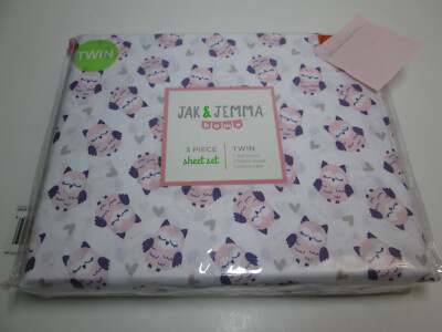 New Jak & Jemma Home Twin Sheet Set Purple and Pink Sleeping Owls New