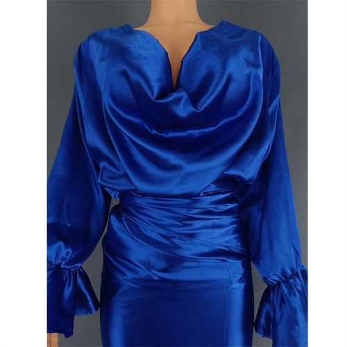 Two Piece Women Satin Top Wrap Skirt Set Plus Size African Outfit Evening Dress - Picture 6 of 54