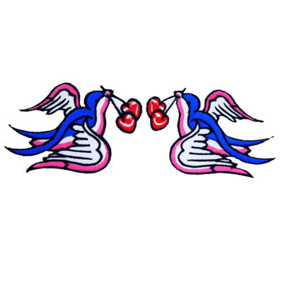 Pair Tattoo Swallows & Cherry Iron/Sew on Embroidered Patch Badge Applique Cloth