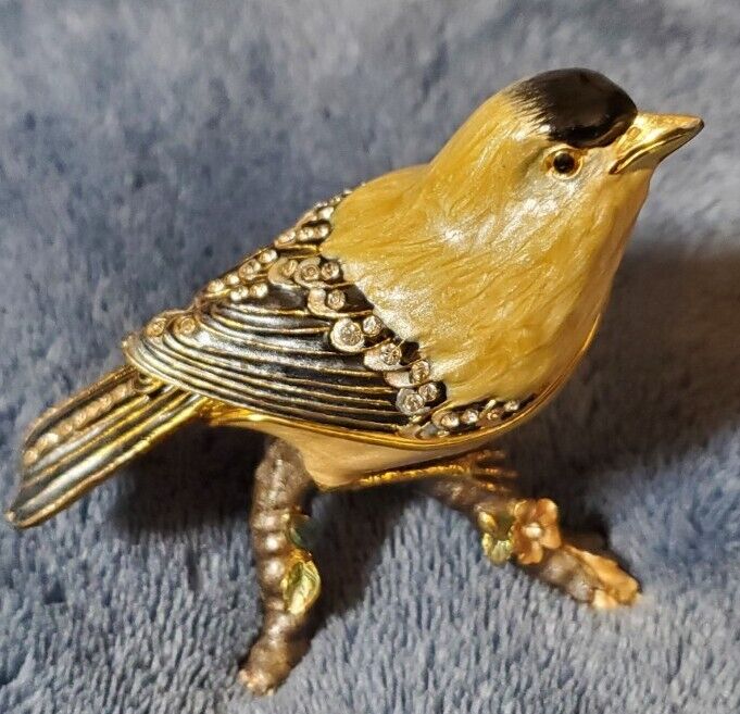 Ciel Collectables Goldfinch Bird on Branch Trinket Box Swarovski Crystals 