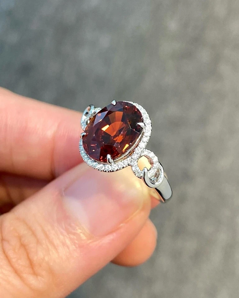 Anillo de boda nupcial ovalado de 4,95 quilates con diamantes granate rojo natural platino sólido 950 7 Foto 3 de 4