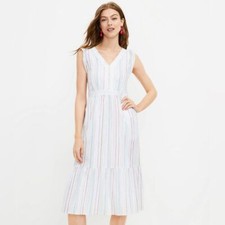 Loft Shimmer Stripe Ruffle Midi Pocket Dress