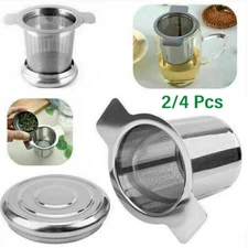 2/4XTea Infuser w/ Lid Mesh Stainless Steel Metal Cup Strainer Loose Leaf Filter