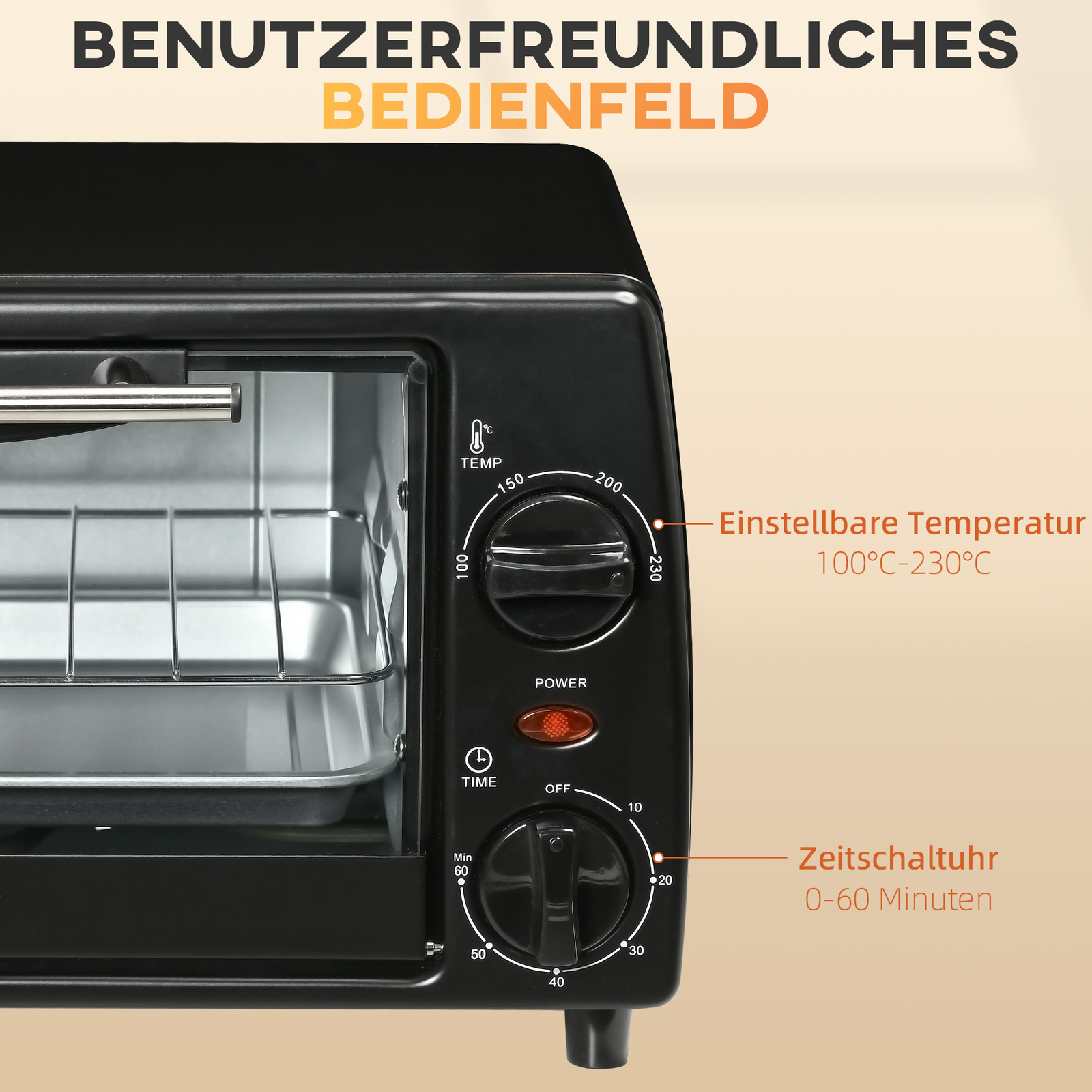 Mini Backofen 13 Liter | 1200 Watt | 65°-230°C | Timer | aufklappbares Krümelblech Mini Backofen 13 Liter | 1200 Watt | 65°-230°C | Timer | aufklappbares Krümelblech