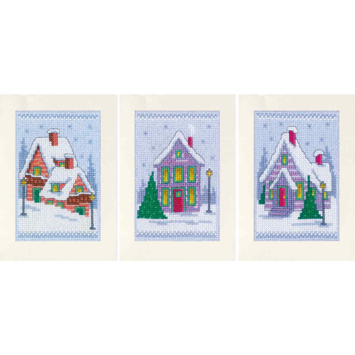 Vervaco counted cross stitch kit greeting cards ""Christmas gnomes in the snow"" S