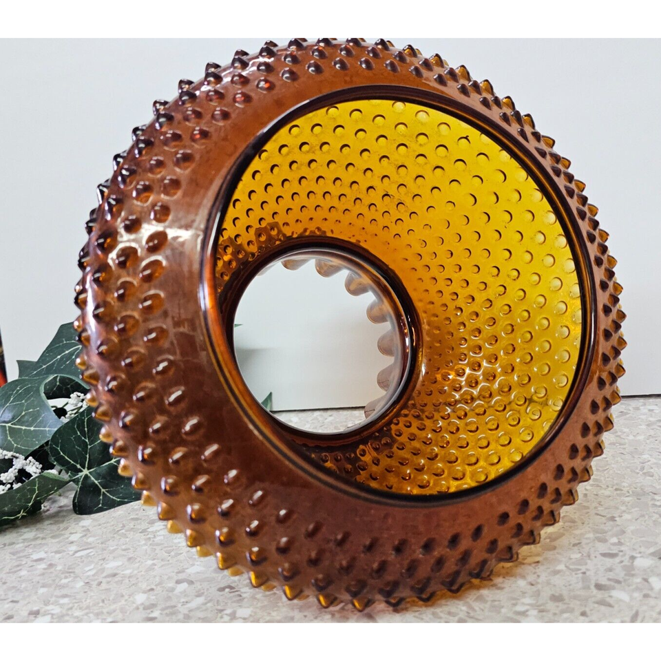 Vintage GWTW 6.75" Fitter Amber Hobnail Hurricane Oil Electric Glass