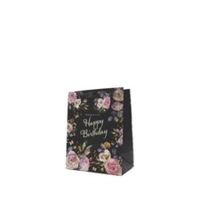 Lot de 12 sacs cadeaux d'anniversaire noirs motif floral moyen