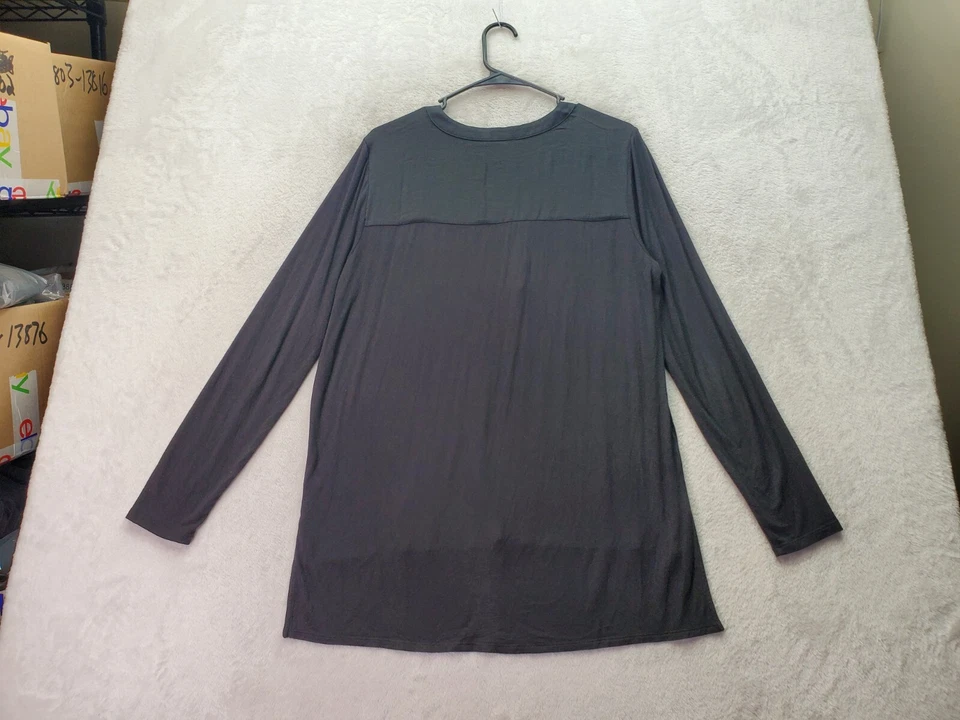 Kenneth Cole Blouse Top Womens Medium Black Viscose Long Sleeve V Neck High Low - Imagem 2 de 4