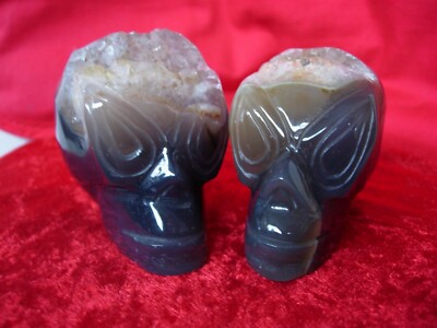 agate crystal skull carvings with citrine formations pair Z10