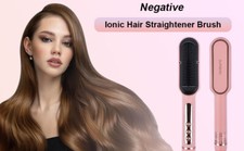 Negative Ionic Hair Straightener Brush w/ 9 Temp Settings, 30s Fast Heating Pink