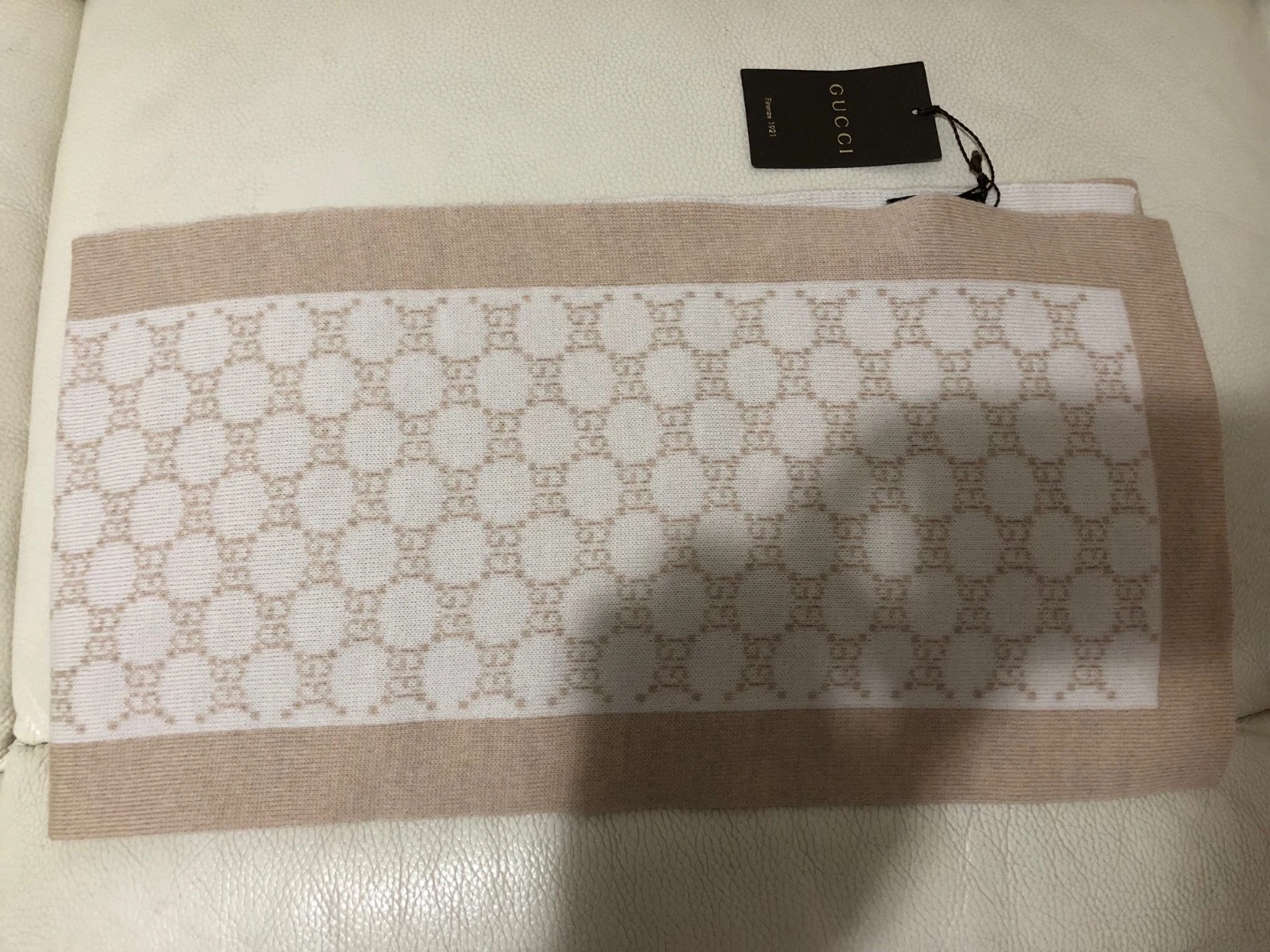 Écharpe légère beige Gucci Double G logo Gucciima 100 % laine NEUVE