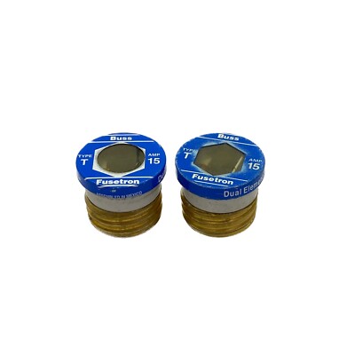 (2) NOS Bussmann 15A 125VAC Dual Element Time Delay Edison Base Fuses T-15