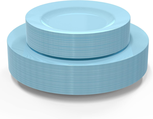 60PCS Baby Blue Disposable Plastic Plates, Heavy Duty Plates for Wedding/Party,