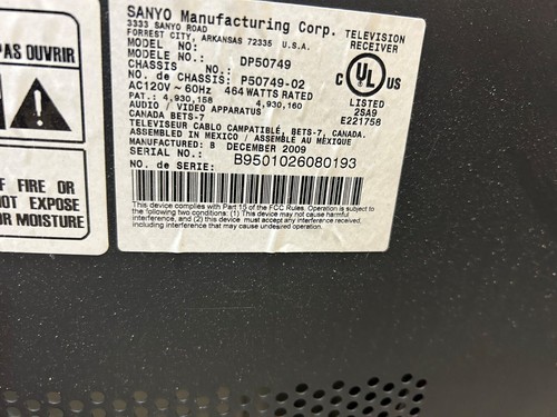 Sanyo DP50749-02 Chassis Version P50749-02 Main Board J4FH - Picture 4 of 4