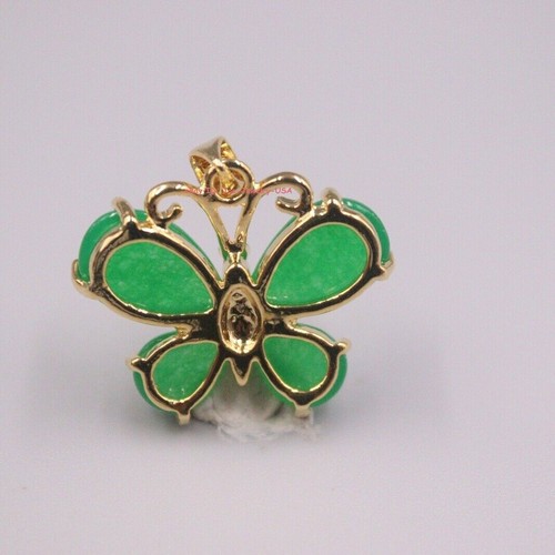 New 18K Yellow GP with Green Jade Butterfly Pendant 0.98inch H Best Gift - Picture 2 of 4