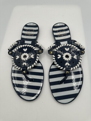 JACK ROGERS Striped Georgica Navy White Jelly Flats Sandals Women Size 