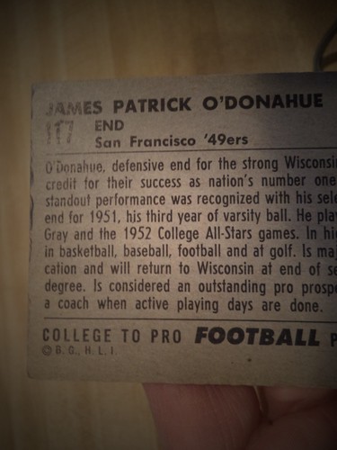 1952 BOWMAN #117 PAT O'DONAGUE FOOTBALL CARD U OF WISCONSIN UNGRADED EXCELLENT - Picture 10 of 12