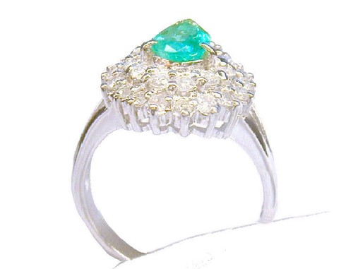 Llamativo 1.99ct Diamante Y Esmeralda 18K Oro Blanco Anillo - Imagen 7 de 8